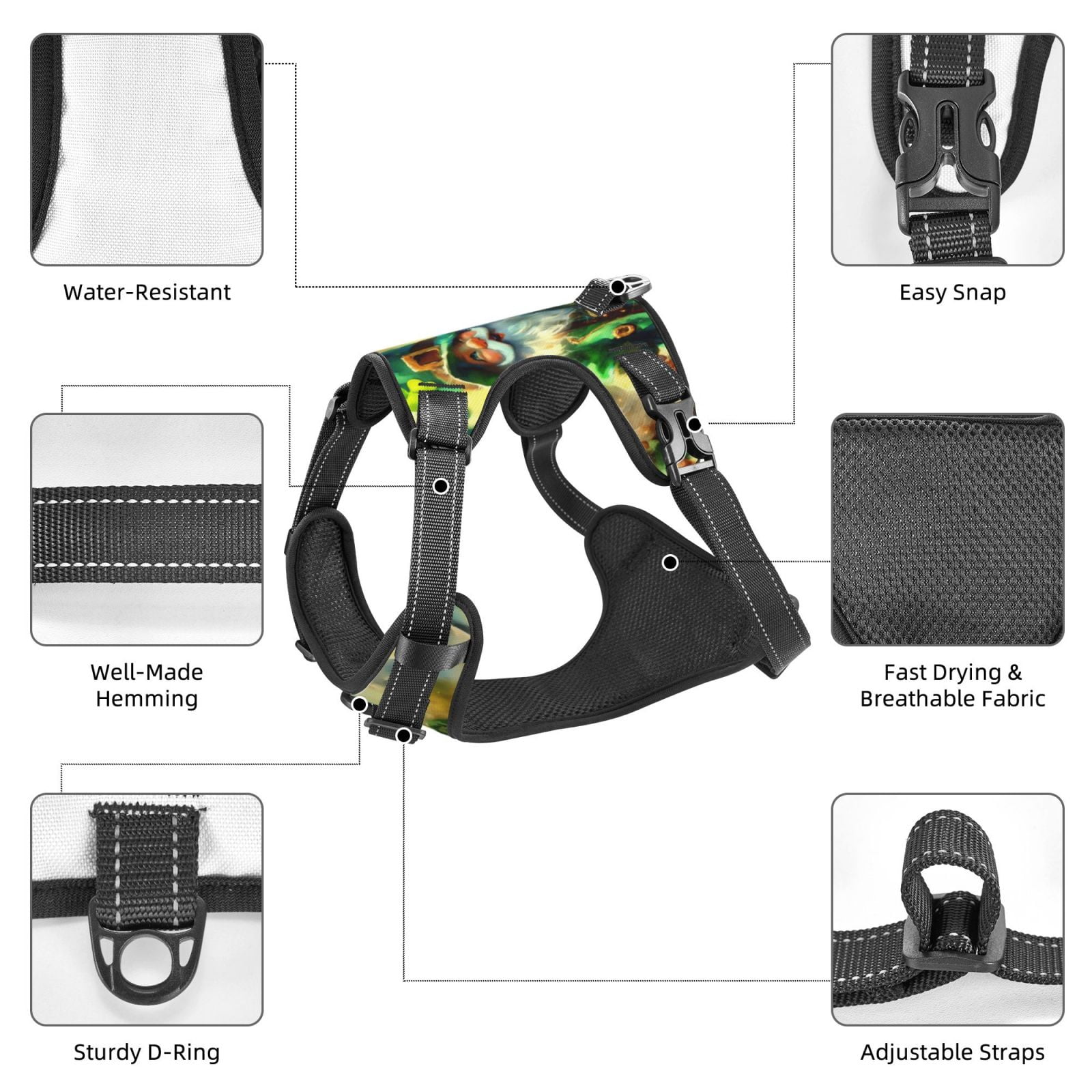 Fuzoiu st. patrick’s day gnomes Print Reflective Dog Harness,Adjustable, Breathable Pet Vest,Dog Harness No Pull,No Choke Pet Vest for Small, Medium, and Large Dogs-Small