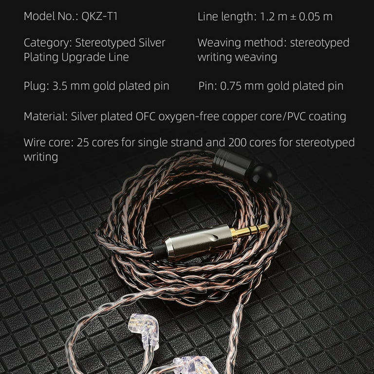 Dedicated Earphone Cable 2Pin 0.75mm Replacement for QKZ-ZXN/ZXT