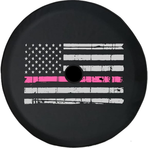 Distressed American Flag Pink Girls JL Spare Tire Cover with Backup Camera Black