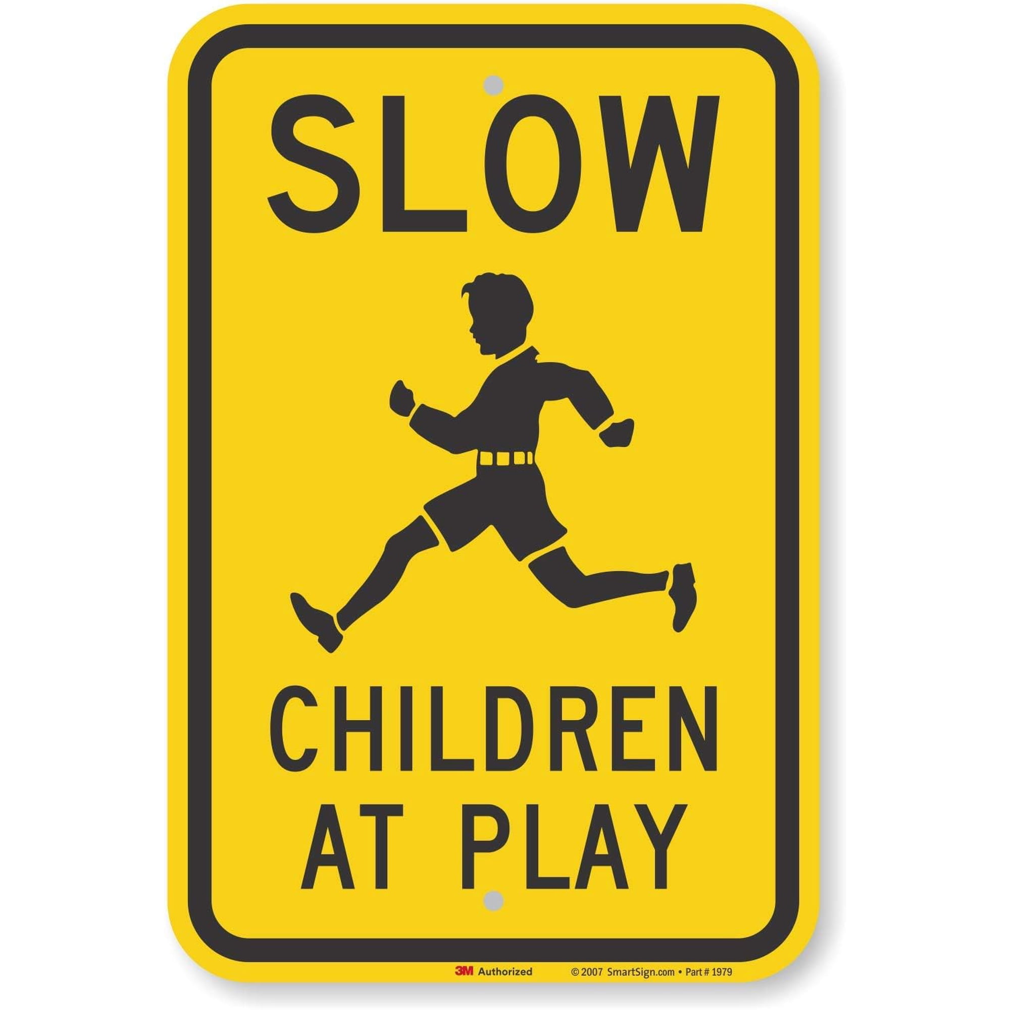 8 x 12 inch “Slow - Children at Play” Metal Sign, Screen Printed, 63 mil Laminated Rustproof Aluminum, Black and Yellow