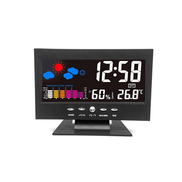 yingyy LCD Back Light Desk Clock Indoor Weather Station Alarm Clock Time Date Temp Humidity Weather Display Alarm Clock