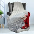 thumbnail image 4 of Christmas Soft Flannel Fleece Throw Blanket, Santa Claus Sitting on Roof Top Looking Through Binoculars Cloudy Cityscape, Cozy Plush for Indoor and Outdoor Use, 70" x 90", Red Pale Grey, by Ambesonne, 4 of 5