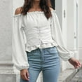thumbnail image 6 of AherBiu Going out Tops for Women Stretchy off Shoulder Long Sleeve Cute Peplum Shirts Blouse, 6 of 6