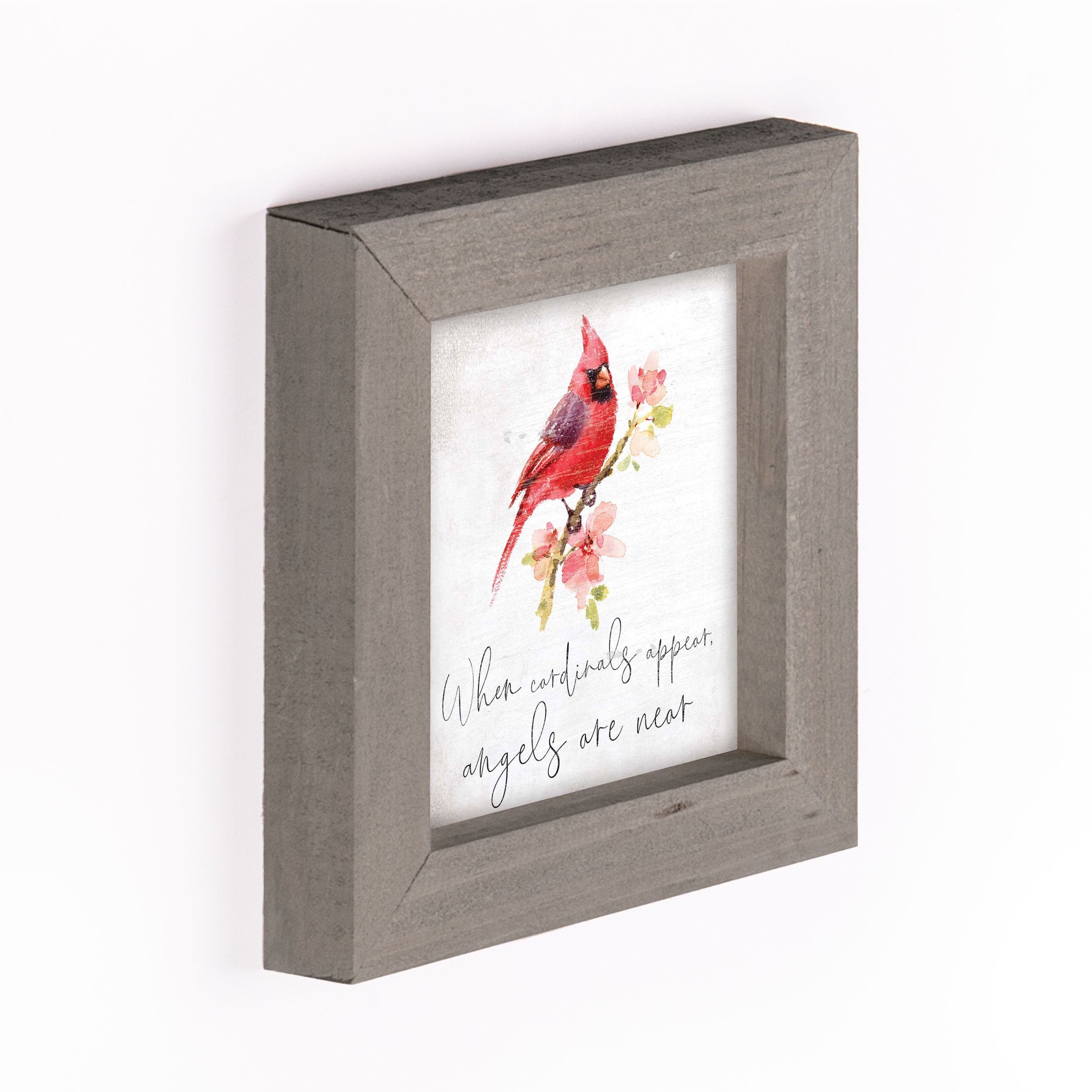 Cardinals Angels Are Near Floral Red 5 x 5 Pine Wood Driftwood Framed Art Sign 