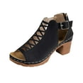 thumbnail image 2 of BADHUB Summer Sandals for Women 2025 Dressy Fish Mouth Open Toe High Chunky Heels Adjustable Buckle Zipper Back Hollow Out Walking Shoes Black 43, 2 of 8