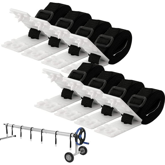 Solar Pool Cover Reel Fixing Kit with 8 Adhesive Nylon Straps and Tabs, 8 Cord Plates, 8 Buckles