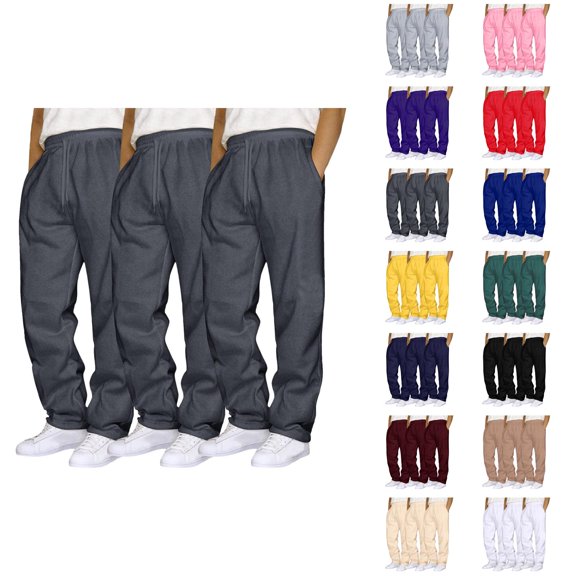 Mens Sweat Pants 3 Pack 2026 Fashion Elastic Waist Drawstring Straight Leg Casual Pants Trousers with Pockets