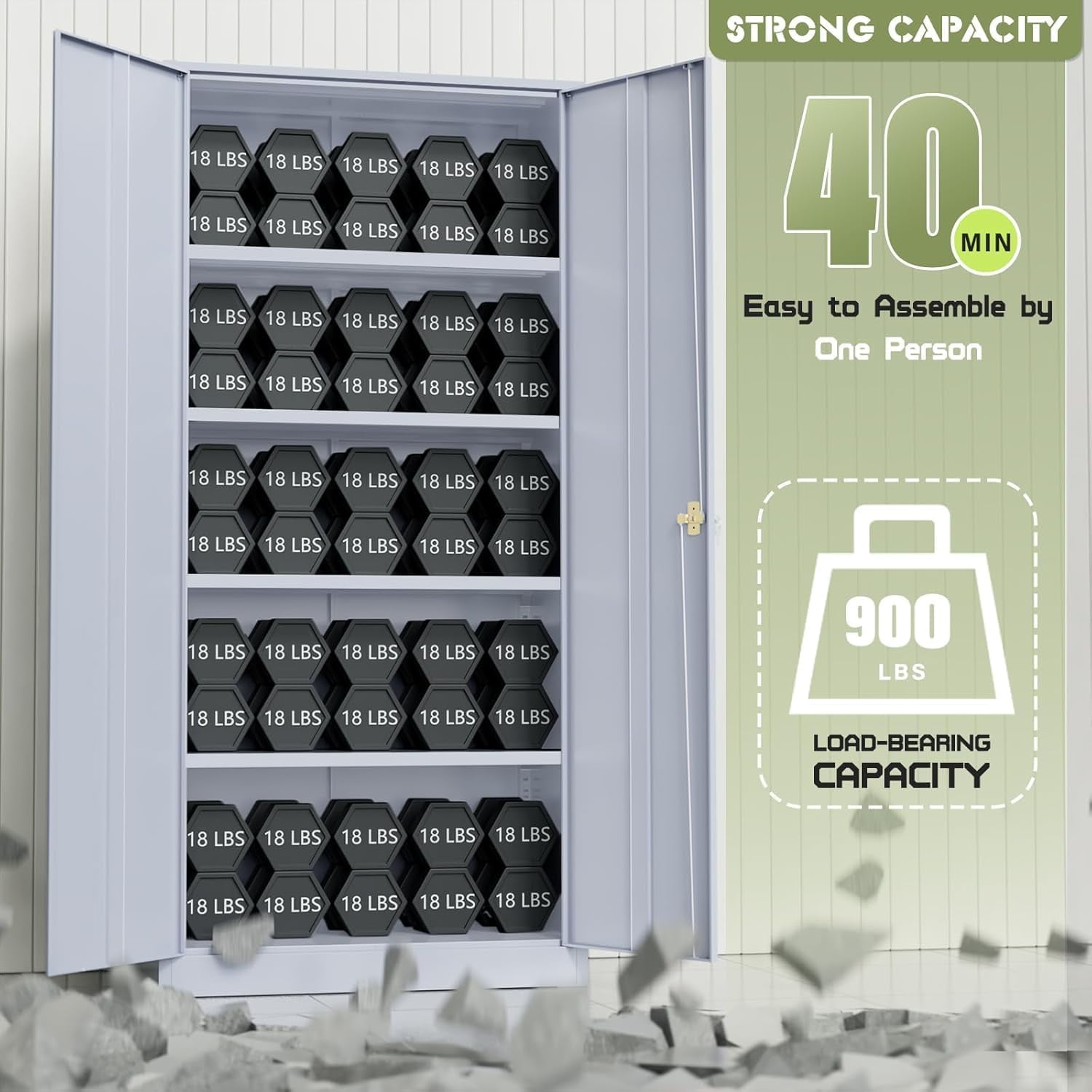 SOLAURA Metal Storage Garage Cabinets with Locking Doors and Adjustable Shelves, 72 inch Tall Steel Storage Cabinet for Office, Home (Cement Grey)