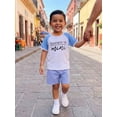 thumbnail image 3 of BemeyourBBs Toddler Baby Boy Summer Clothes Daddy's Mini Baby Boy Outfit Casual Letter Print Crew Neck Short Sleeve Tops and Plaid Shorts Set, 3 of 9