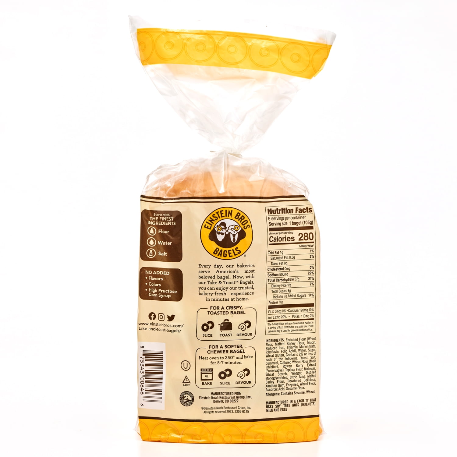 Einstein Bros Bagels Take & Toast, Plain Bagel, 5 Count, 18.5oz Bag
