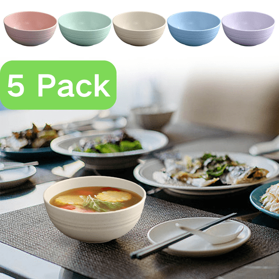 CuiLiyq 5 Pcs Unbreakable Cereal Bowls Set, Microwave Dishwasher Safe Bowls for Kitchen, Reusable Plastic Bowls for Soup, Salad and Snack