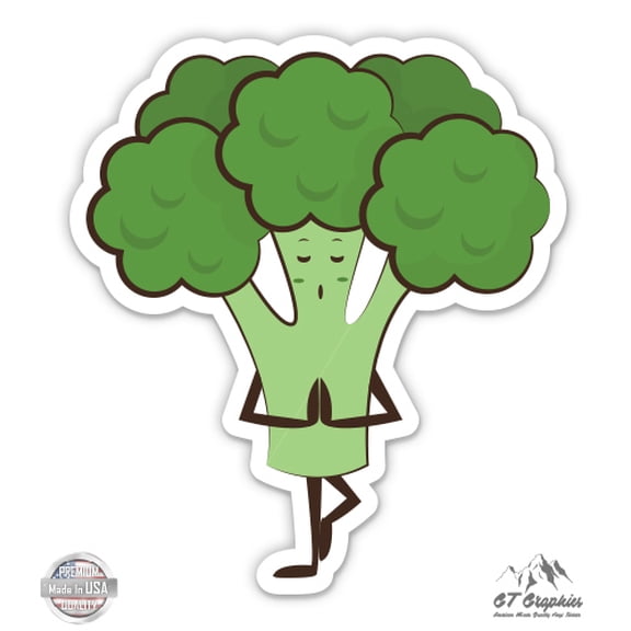 Broccoli Yoga Healthy Lifestyle - 3" Vinyl Sticker - For Car Laptop I-Pad Phone Helmet Hard Hat - Waterproof Decal