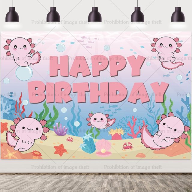 Cartoon Pink Axolotl Theme Cute Children's Birthday Party Disposable Plate Paper Cup Tissue Tablecloth Tableware Gift Prop Decor backdrop1.8x1.2m 1pc Other