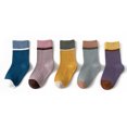 thumbnail image 1 of 5 pares de calcetines para niños de algodón suave lindo bloque de color transpirable media pantorrilla calcetines acolchados para niños niñas S, adecuados para 1 a 3 años, 1 of 5
