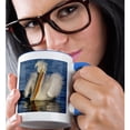 thumbnail image 2 of 3drose, Europe, Greece, Lake Kerkini. Dalmatian Pelican Floats in the Water., 11oz Two-tone Blue Mug, 2 of 6