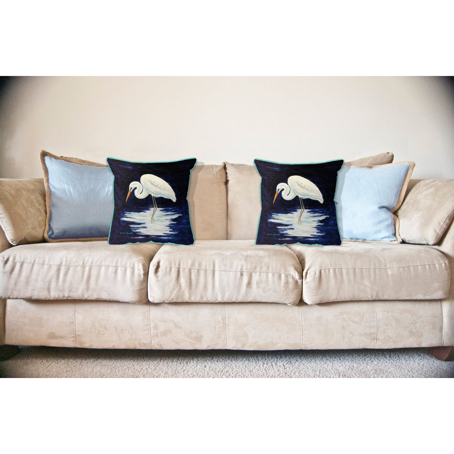 Betsy Drake Interiors Reflecting Egret Large Indoor/Outdoor Pillow 18x18