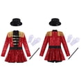 thumbnail image 4 of iiniim Girls Circus Ringmaster Jumpsuit Shiny Sequins Performance Leotard Dress Magician Outfits Red 10, 4 of 7