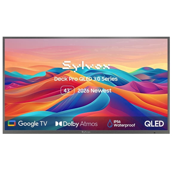 Sylvox 43" QLED Outdoor TV,4K UHD 1000nits Smart Television for Partial Sun,IP55 Weatherproof, Dolby Atmos,Voice Remote,Chromecast,Deck Pro QLED 3.0
