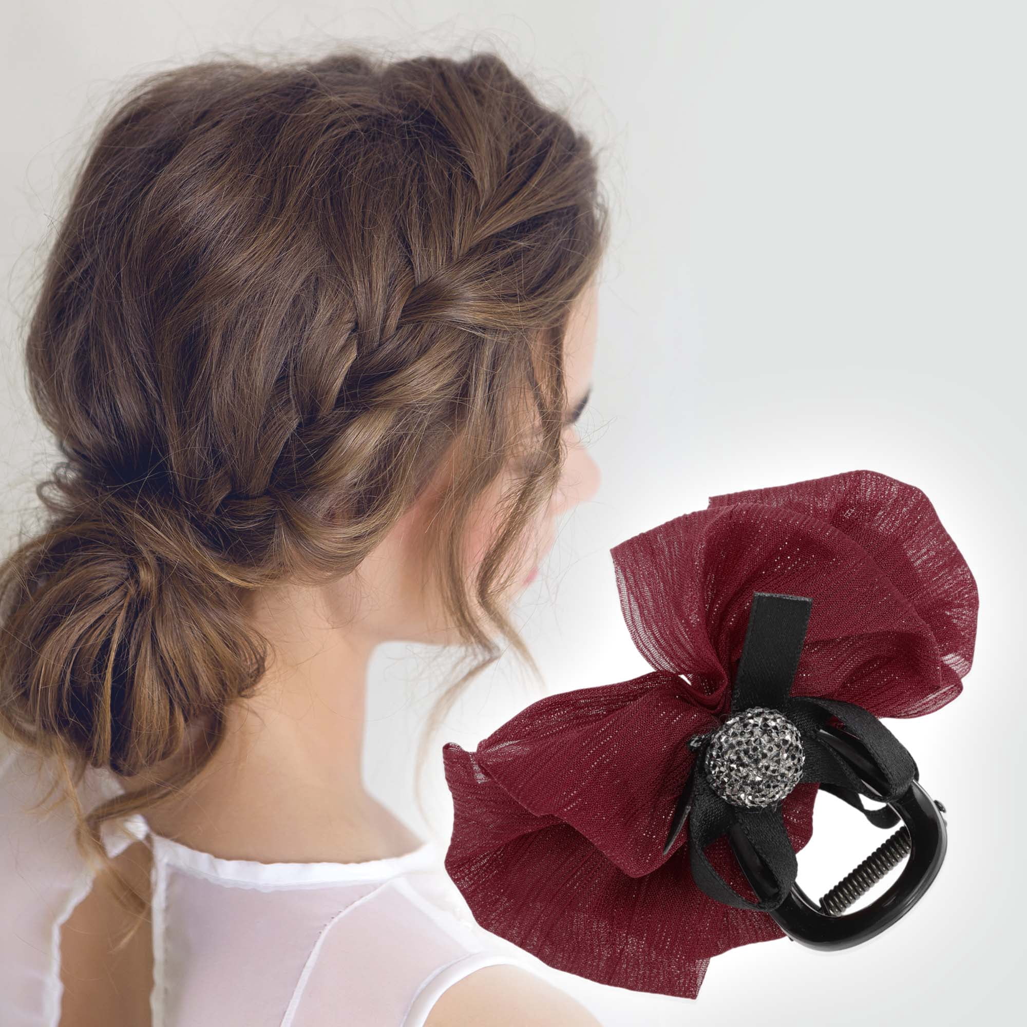 Unique Bargains Fashion Bow Hair Clips Coffee Color Black Wine Red 3 Pcs