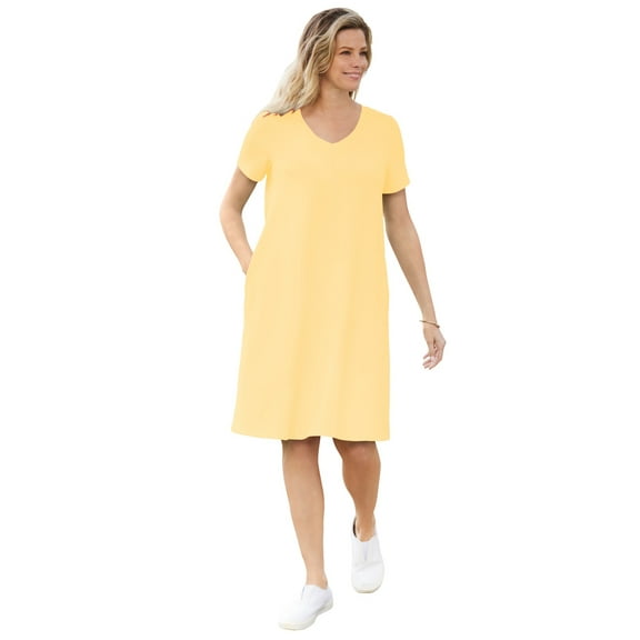 Woman Within Women's Plus Size Perfect Short-Sleeve V-Neck Tee Dress