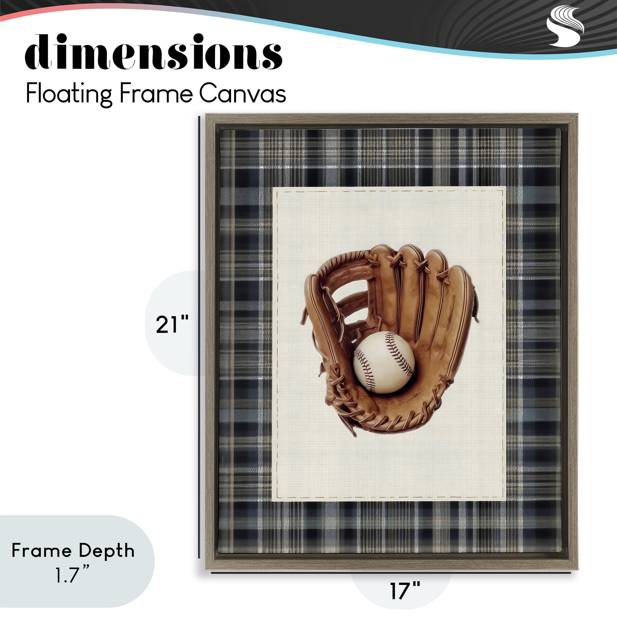 Stupell Industries Baseball Glove with Plaid Brown Framed Floater Canvas Wall Art, design by Arlington Prints