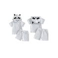 thumbnail image 2 of BemeyourBBs 2Pcs Toddler Baby Boy Shark Raccoon Costume Summer Clothes Kids Halloween Animal Outfits Short Sleeve Cute Animal Hooded Hoodie Shirt Tops and Elastic Waist Pockets Shorts Set, 2 of 8