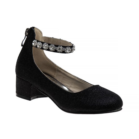 Badgley Mischka Little Kids Girls Block Heel Dress Shoes,  Black Glitter, 3