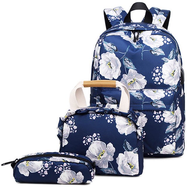 Mochila para niñas adolescentes, mochila para computadora portátil, juego de mochila con fiambrera, monedero de tres piezas