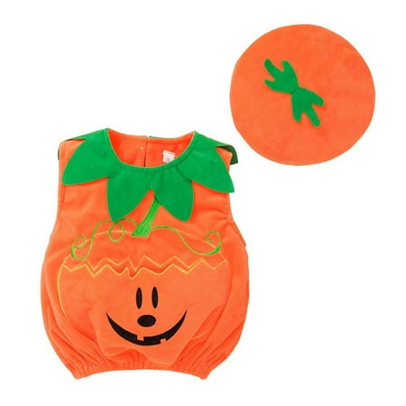 

Bullpiano Baby Girl Boy Halloween Pumpkin Clothes With Hat Kids Party Fancy Outfits One-Piece Rompers Bodysuits 0-12M 1-2T
