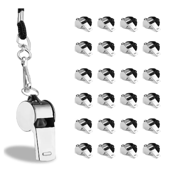Whistle, 24 pcs Stainless Steel Whistles with Lanyard, Ideal for Coaches, Referees, and Officials