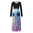 thumbnail image 2 of Dress for Women Casual,3/4 Sleeve Dress,Womens Fashion Printed Long Sleeve Round-Neck Pullover Patchwork Dress, 2 of 5