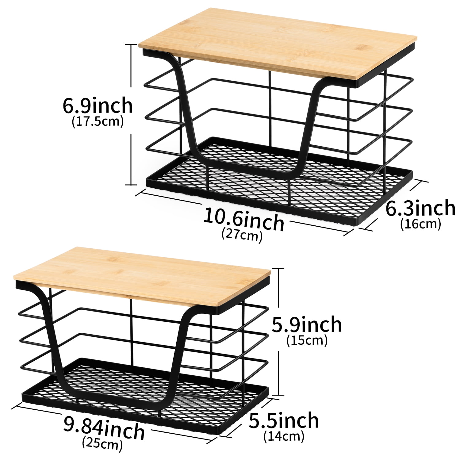 Wetheny 2 Pack Trash Bag Holder, Wall Mounted Garbage Bag Dispenser with Bamboo Top and Mesh Bottom, Stackable Storage for Kitchen Laundry Organization, Black