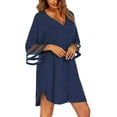 thumbnail image 2 of KOMOO Women Chiffon Shirt Smock 3/4 Sleeve V Neck Button Loose Shirt Dress Oversize Bikini Cover-Up, 2 of 5