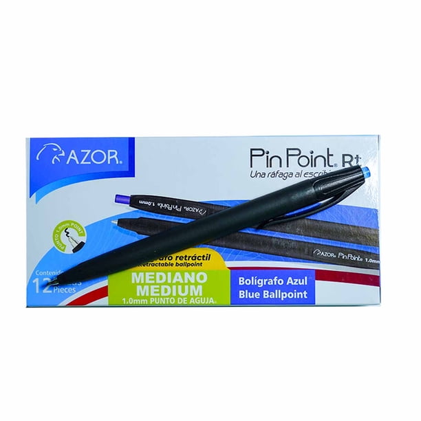 Bolígrafo Punto Mediano Retráctil Azul Caja con 12 Piezas Pluma Lapicero Pin Point