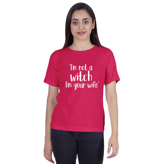 Inkmeso Women T-shirt "I'm Not A Witch I'm Your Wife" Graphic Witchy Marriage Short Sleeves Jersey Shirt
