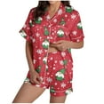 thumbnail image 6 of HOMBOM Womens Christmas Pajamas Sleepwear Red One Sets Cozy Festive Button down Shorts and Shirt Lounge Sets for Ladies, 6 of 9