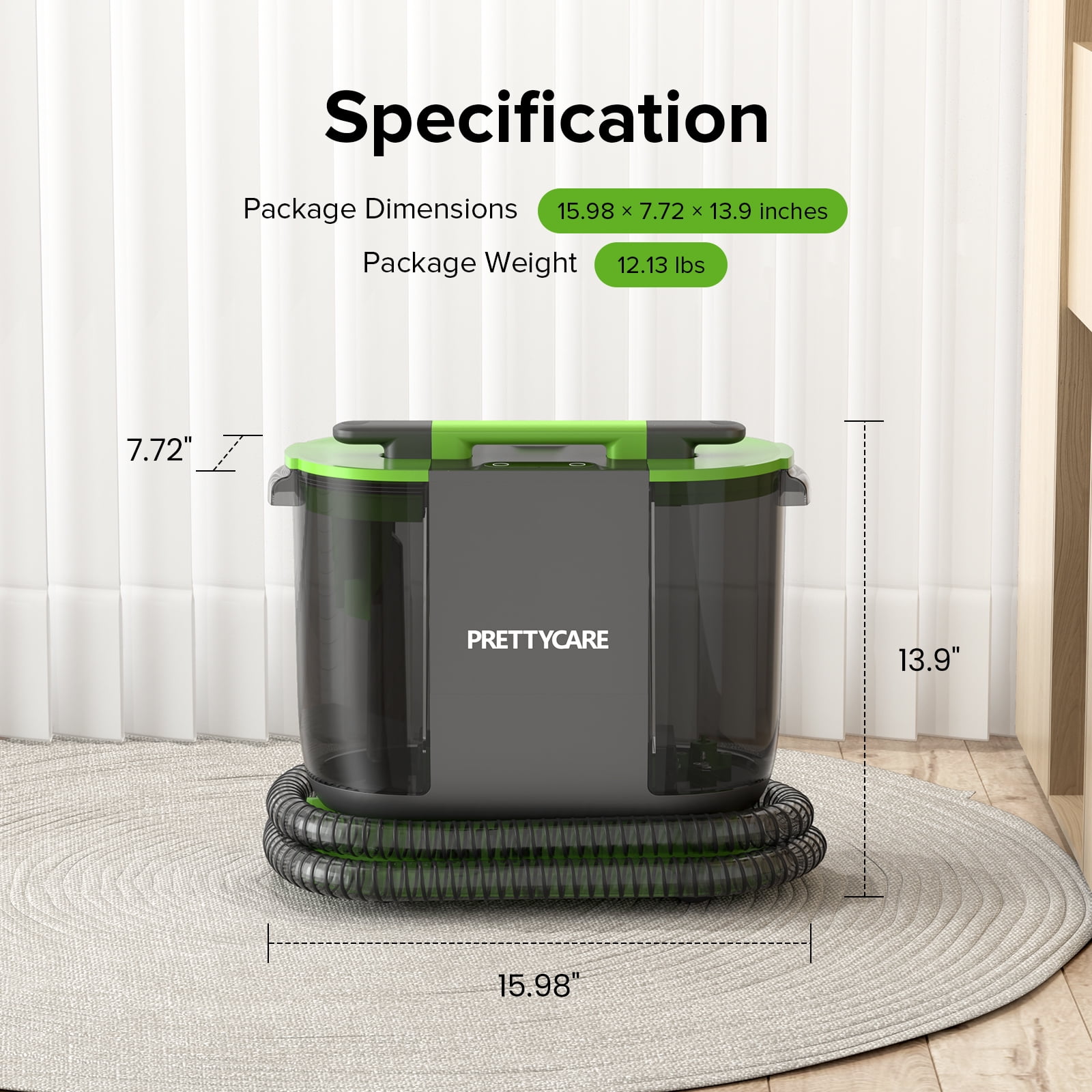 PrettyCare Portable Carpet Shampooer,Upholstery Cleaner,14Kpa Strong Suction Carpet Cleaner Machine,500W Powerful Motor