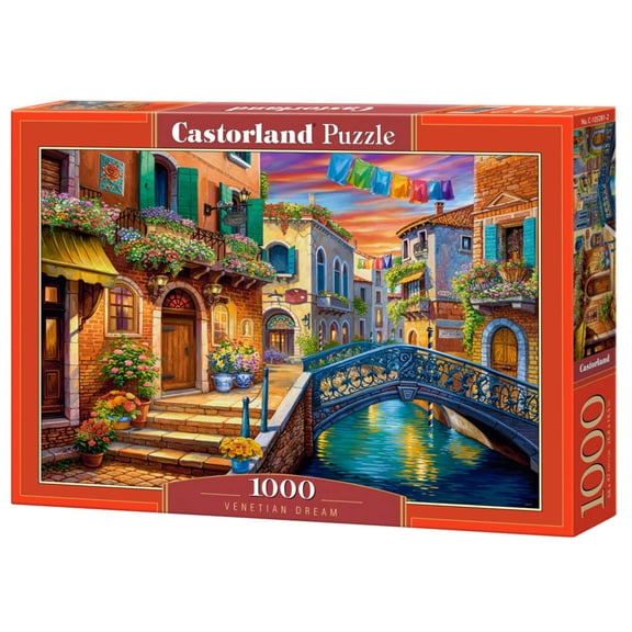1000 Piece Jigsaw Puzzle, Venetian Dream, Vibrant Venice canal scene, Italian charm, Adult Puzzle, Castorland C-105281-2