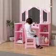 thumbnail image 2 of Garvee Kids Vanity Set with Mirror, 2-in-1 Wooden Toddler Vanity Table with Stool, Removable Top, Princess Pretend Play Beauty Makeup Vanity for Little Girls, Pink, 2 of 8