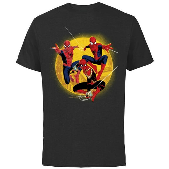 Marvel Spider-Man: No Way Home Spider-Men In Action - Short Sleeve Cotton T-Shirt for Adults – Customized-Black