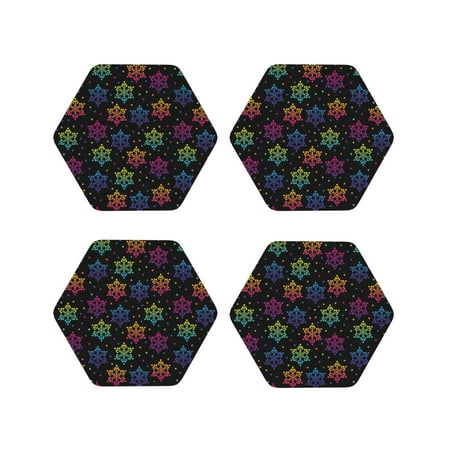 

Honeii Rainbow Snowflake Print Leather Coaster Set of 4 Ideal for Safeguarding Your Furniture from Drinks Spills and Effortless Cleanup-Hexagon
