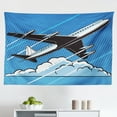 thumbnail image 1 of Airport Tapestry, Retro Style Pop Art Graphic of Airplane with Propeller and Bon Voyage Typography, Fabric Wall Hanging Decor for Bedroom Living Room Dorm, 2 Sizes, Multicolor, by Ambesonne, 1 of 1