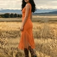 thumbnail image 5 of Karymi Faux Suede Midi Bodycon Dress, Sleeveless U Neck Front Zip V Hem Fringe Western Cowgirl Party Dress Plus Size Dresses, 5 of 5