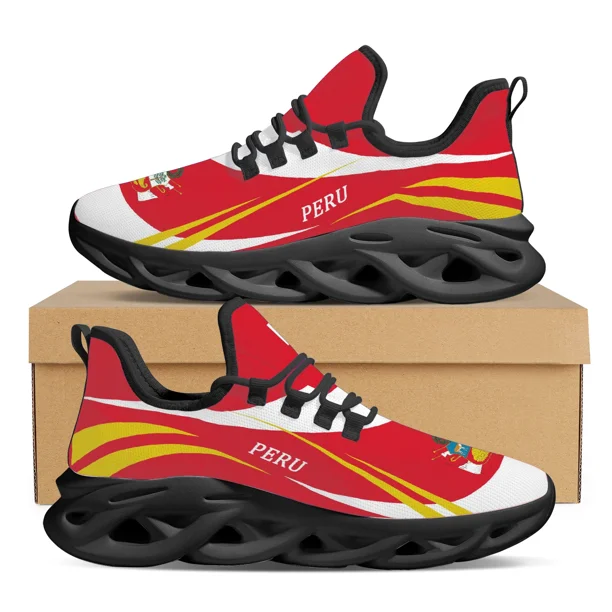 Zapatillas deportivas con estampado de bandera de Perú para hombre, informales, a la moda, blancas y rojas.