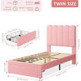 thumbnail image 2 of Twin Bed Frame with Under-Bed Drawer, Plush Upholstered Platform Bed with Wave Headboard for Boys/Girls, Wooden Slats Support, No Box Spring Needed, 2 of 6