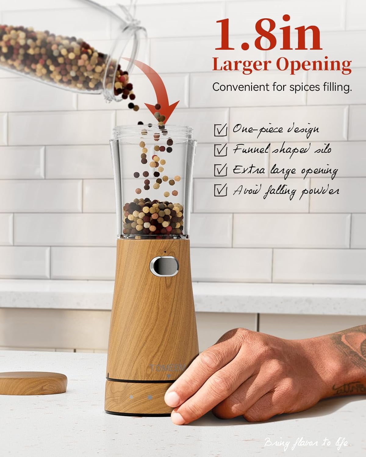 Electric Salt and Pepper Grinder Set Adjustable Coarseness Mill Grinders Shakers Refillable USB Rechargeable with LED Light Tomeem (2 Pack)
