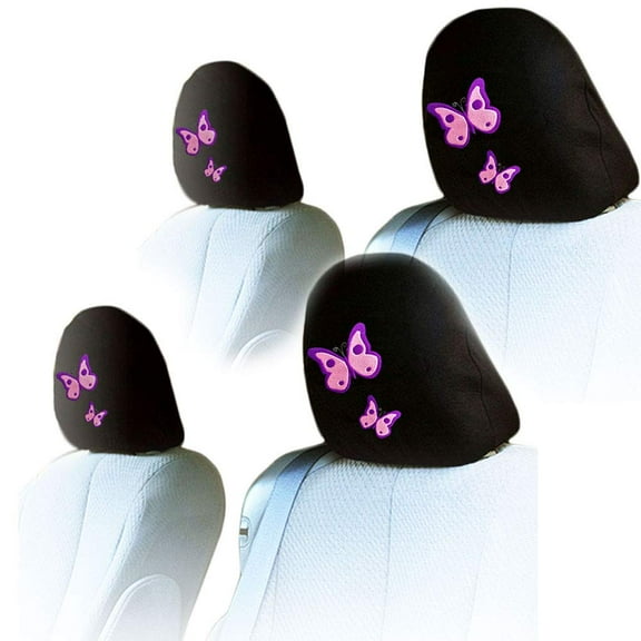Yupbizauto New Car Truck SUV Seat Headrest Covers with Embroidery Butterfly Design Universal Size Black (4)
