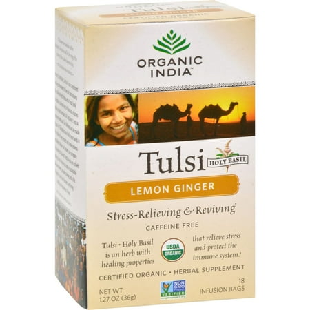 Fair Trade Sweet - ORGANIC INDIA Tulsi Lemon Ginger Tea - Delicious Holy Basil and Lemon Ginger Blend Rich in Antioxidants - 100% Certified Organic, Non-GMO, and Fair Trade, 18 Tea Bags (1 Pack)
