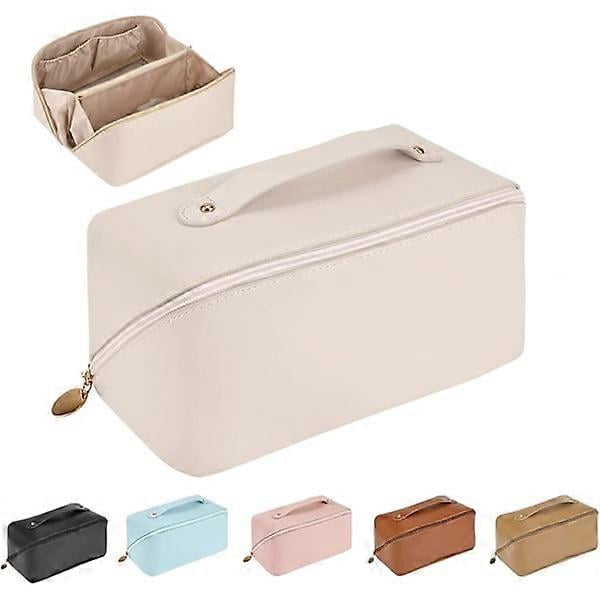Travel (White) Makeup Bag, Large Cosmetic Bag for Travel, with Handle and Dividers
