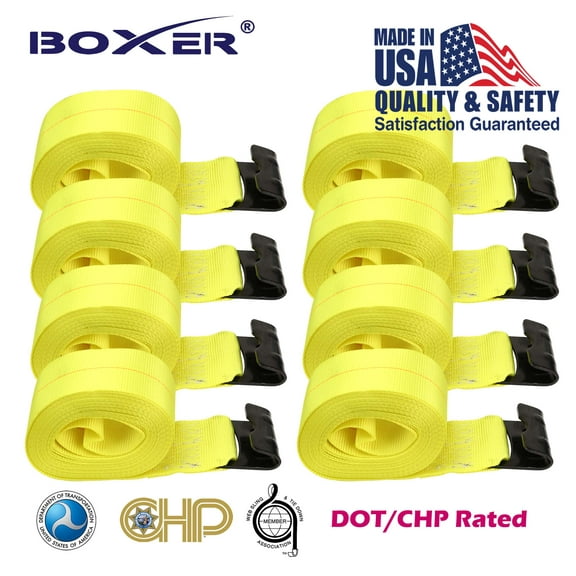 Boxer (8) DOT Reflective 4" X 30' Winch Straps w/ Flat Hook Flatbed Truck Trailer Tie Down 5400 LB US Made